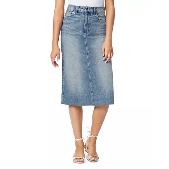 Joe’s Jeans Alder Blue A-Line Raw Hem Denim Midi Skirt Size 26 - Picture 5 of 14